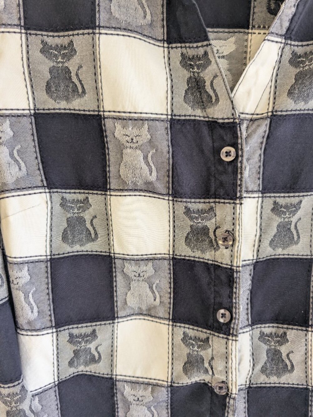 Carroll Reed Checkerboard Cat Print Button Down Top - Picture 2 of 8